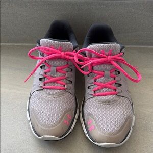Under Armour UA MicroG Gray and Pink Athletic Shoes with Cushioned Soles
